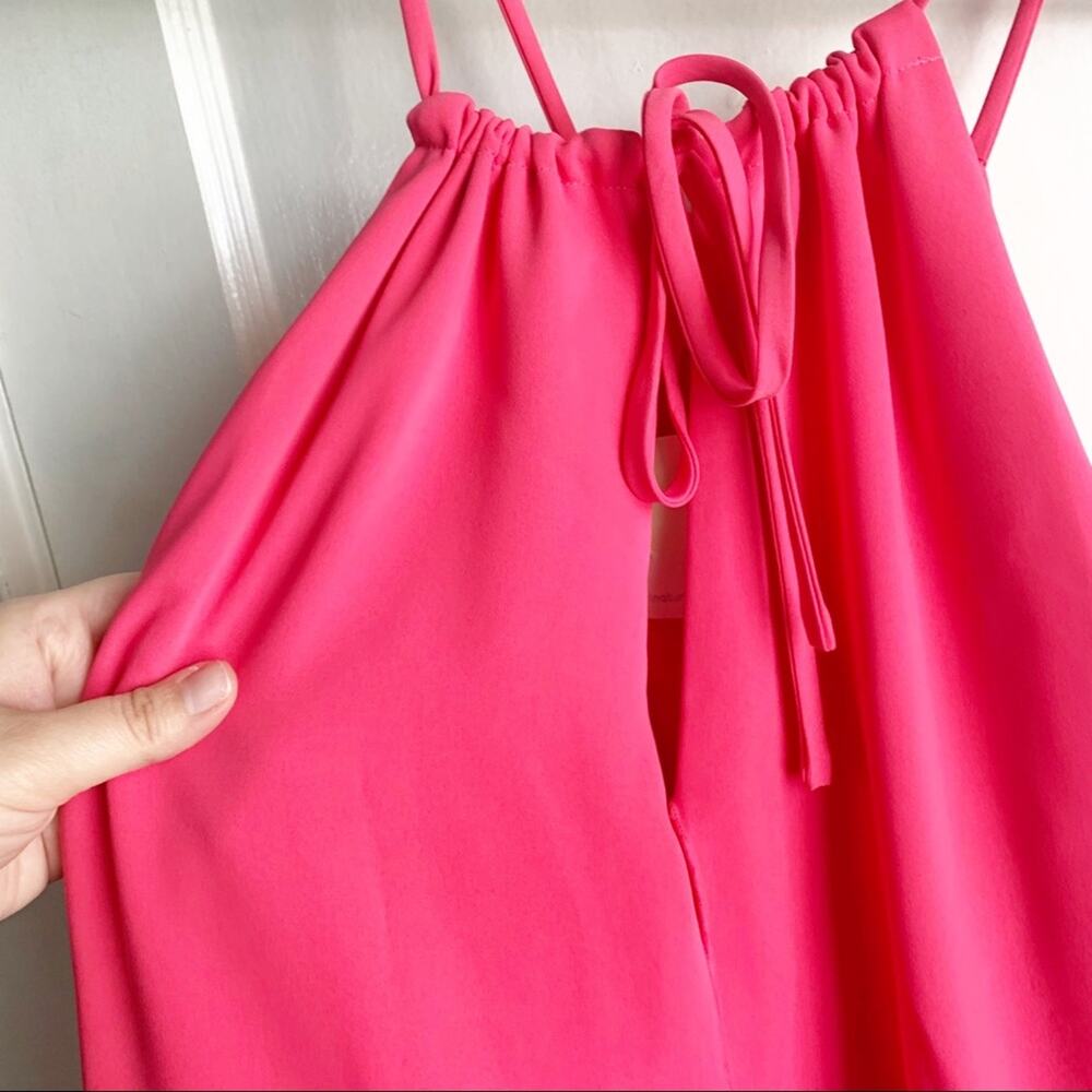 Trina Turk True Love Ruffle Halter Dress Cosmic Pink Strappy Sleeves NEW Large L - Picture 7 of 14